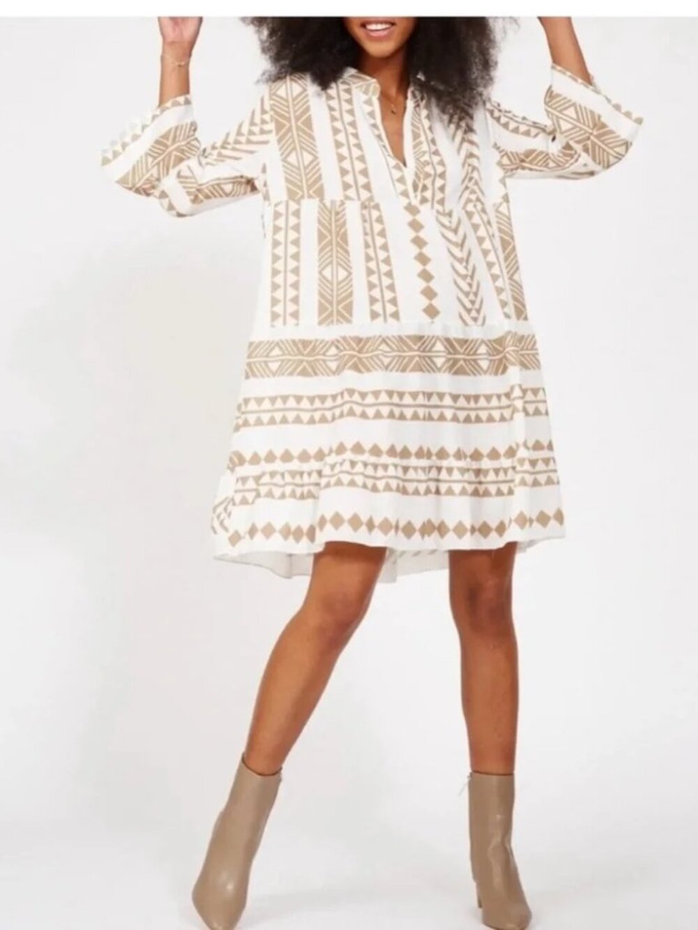 Silk and Salt The Perfect Sundress - White & Khaki Tribal Print Mini - Size M